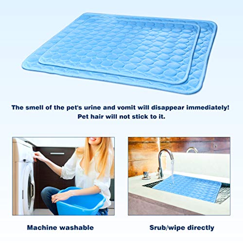 Washable Dog Cooling Mat Ice Silk Cooling Mat for Dogs Pet Self Cooling Pad Blanket Dog Cool Pad for Indoor & Outdoor Car Seats (Blue, 16x12 in)