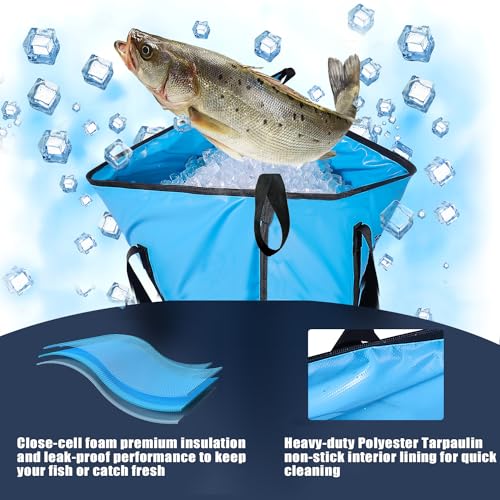 Buffalo Gear Insulated Fish Cooler Bag Portable Fish Kill Bag Keep Ice-cold More Than 48 Hours - color: Blue, size: 40x18in