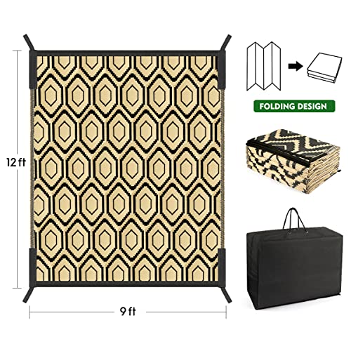 fifame Outdoor Camping Rugs, 9x12 Outdoor Rug Patios Clearance Plastic Straw Rug Weatherproof Reversible Mats, Large Floor Mat for Outdoors, RV, Patio, Backyard, Deck, Picnic, Beach, Trailer, Camping - color: Off-white & Black, size: 9' x 12'
