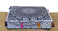 ICC Large Square Cotton Mandala Cushion Cover Hippie Ottoman Pouf Cover Daybed Floor Pillow Cover with Heavy Duty Zipper Seating Ottoman Poufs Dog-Pets Bed (Black & White Flower, 18" Square) - color: Black & White Flower, size: 18" x 18" (Pack of 1)