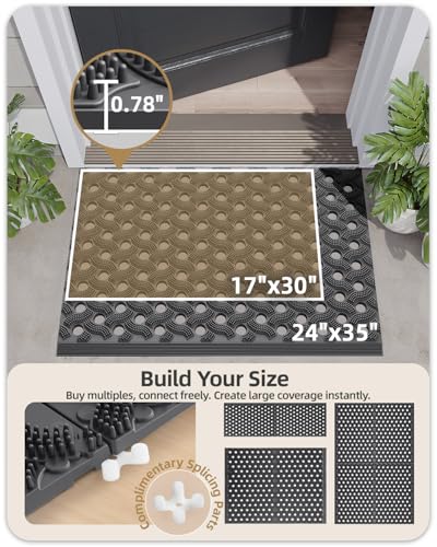 Color&Geometry Super Heavyweight TPE Stormproof Welcome Mat Outdoor, Eco-Friendly Materials Odor-Free Door Mat with Connectors & Non-Slip, All Weather Outside Entrance Barefoot Friendly, 24"x36" Grey - color: Grey, size: 2' x 3' (Rectangular)