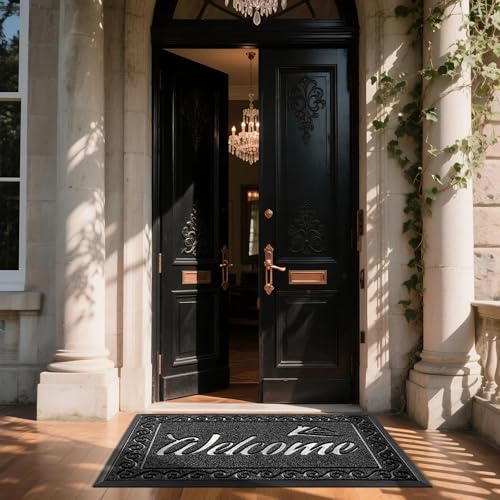 Yimobra Welcome Mat, Heavy Duty Sturdy Door Mats for Home Entrance Outdoor Indoor, Front Doormat for Outside Patio Floor Entry Porch Garage Office, Waterproof, Low Profile, 60 x 36, Black - color: Black, size: 60x36 Inch