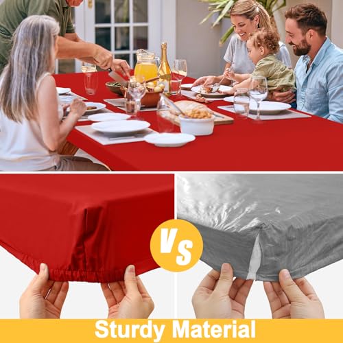 Rectangle Table Cloth, Waterproof Elastic Fitted Tablecloth for 5 Foot Folding Tables, Washable Polyester Tablecloths for Picnic, Camping, Outdoor (Red, 30"x60") - color: Red, size: 60" x 30" (Rectangular)