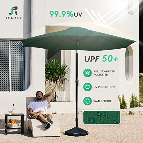 JEAREY 9FT Outdoor Patio Umbrella Outdoor Table Umbrella with Push Button Tilt and Crank, Market Umbrella 8 Sturdy Ribs UV Protection Waterproof for Garden, Deck, Backyard, Pool (Dark Green) - color: Dark Green