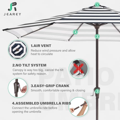 JEAREY 11' Patio Umbrellas Outdoor Table Market Umbrella w/Crank, 8 Sturdy Ribs, UV Protection Windproof for Garden, Deck, Backyard, Pool(Black Striped) - color: Black Striped, size: 11ft