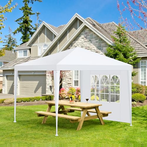 HOTEEL 10'x10' Canopy Party Tent with 2 Removable Sidewalls, Waterproof Outdoor Shelter for Camping, Patio, Weddings & Events, Portable White Gazebo - color: White, size: 10x10 ft (With 2 Sidewalls)