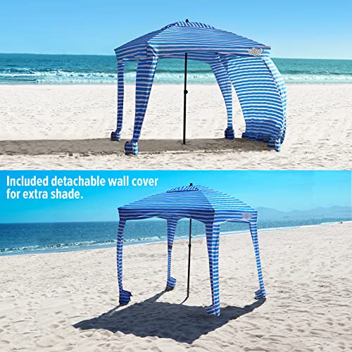 Qipi Beach Cabanas for Sand, Beach Canopy with Sandbags & Side Wall for Family, Easy Set Up Sun Shelter, UPF 50+ UV Protection with Roof Vent - color: 6' x 6' Siesta Beach