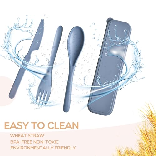Pink Utensil set Travel Silverware with Case, 2 Sets Reusable Utensils Set with Case, Wheat Straw Utensils for Lunch Box Accessories, Camping Utensils for Work Lunch or Daily Use (Pink) - color: Pink