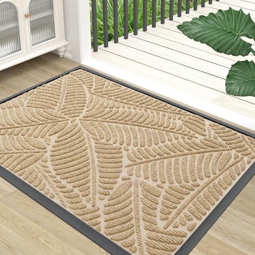 Colorxy Waterproof Doormat, Sturdy Natural Rubber Front Indoor Mat, Non Slip Low Profile Indoor Outdoor Door Mats, Stain and Fade Resistant Floor Mat, Easy Clean Patio Entrance Mat, 71x23, Beige - color: Beige, size: 71" X 23"