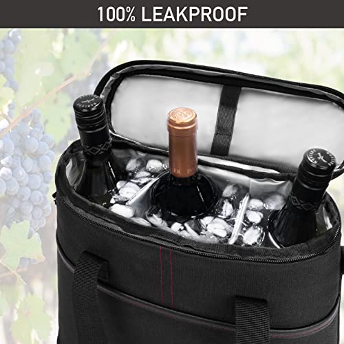 opux 3 Bottle Wine Carrier Tote, Insulated Leakproof Wine Cooler Bag, Wine Travel Bag Tote for Picnic BYOB Beach, Portable Wine Bottle Carrying Case, Gift for Wine Lover Women Men Christmas, Black - color: Black
