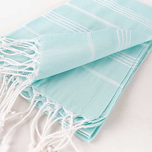 Hencely Turkish Beach Towel 37x68 Oversized, Sand-Free, Quick-Dry, Lightweight - Travel Essential for Pool & Bath - Striped 100% Cotton Bathroom Towels Accessories Gift (Aqua) - color: Aqua