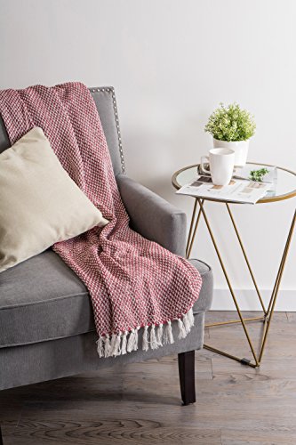 DII 100% Cotton Basket Weave Throw for Indoor/Outdoor Use Camping Bbq's Beaches Everyday Blanket, 50 x 60, Woven Stripe - color: Barn Red, size: 50x60"