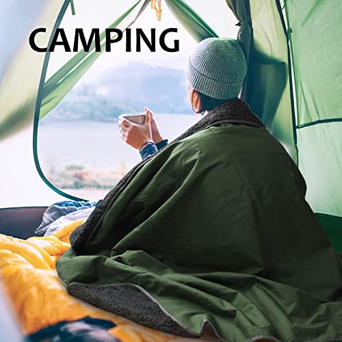 Tirrinia Large Waterproof Outdoor Blanket, Soft Warm Windproof Stadium Blanket with Sherpa Fleece and Foldable for Outdoor Sport, Baseball, Football, Beach, Concerts, Car - color: Green, size: 59" x 79"