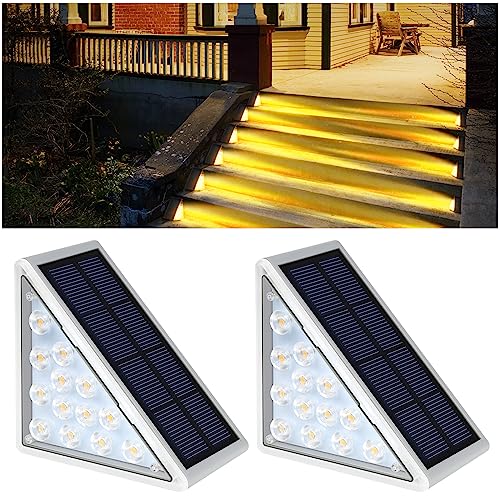 AUDLES LED Solar Step Lights Waterproof Outdoor Stair Lights, Warm White Solar Deck Light IP67 Solar Decoration Lights for Yard, Patio, Garden, Walkways, Front Door, Pathway, Driveway, Porch 2PK - color: Warm White, size: 2 Pack