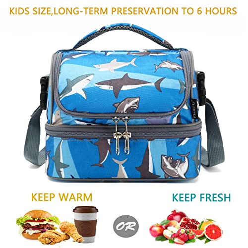 FlowFly Kids Double Decker Cooler Insulated Lunch Bag Large Tote for Boys, Girls, Men, Women, With Adjustable Strap, Shark - color: Shark