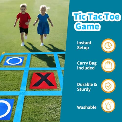 Nattork Outdoor Giant Tic Tac Toe Game for Kids Adult Family, Large Outside Lawn Yard Backyard Carnival Field Day Game, Birthday Party Family Reunion Games Playground - color: RED AND BLUE 4*4FT
