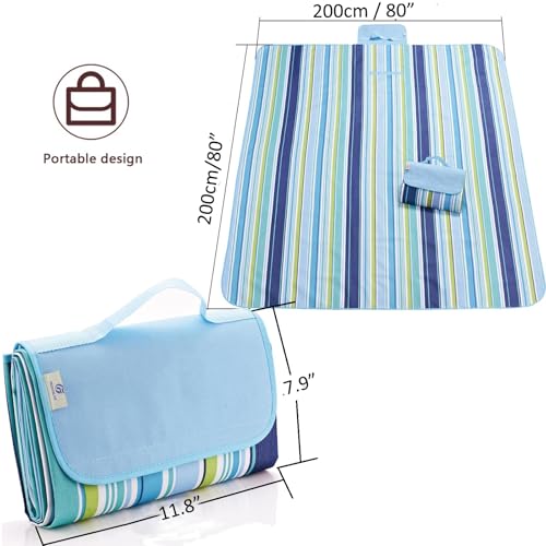 Beach Blanket Extra Large Picnic Blankes Sandproof Waterproof Outdoor Indoor Blanket Lightweight Handy Mat Portable Beach Mat for Camping Hiking Travel Park Grass 80" x 80" - color: Blue