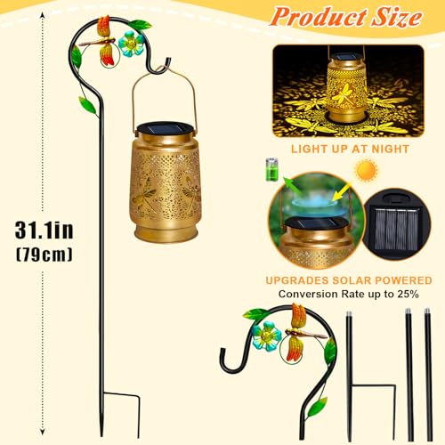 2 Packs Dragonfly Solar Lanterns Outdoor Waterproof with Shepherd Hook,Hanging Solar Lights Garden Decor,Christmas Decorations Dragonfly Gift for Women Grandma,Metal Decorative Lanterns for Yard,Patio - style: 2 packs solar dragonfly lanterns