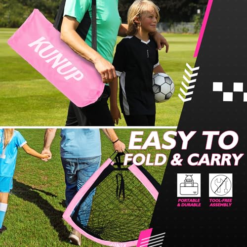 2 of 5×3 6x4 9x5 FT Portable Kids Soccer Goals Set, Foldable Soccer Practice Nets for Backyard with Carrying Bag for Toddler Youth Pop Up Soccer Training Equipment Indoor Outdoor Sports Game Gift - color: Pink, style: 5x3FT