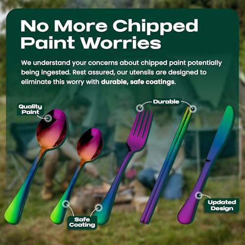 Taplord Portable Travel Silverware Set With Case, Includes 5 Pcs of Travel Utensils With Case, Stainless Steel Flatware Set For Camping, Easy to Travel, Lightweight (Multi) - color: Multicolor, size: 5 Pieces