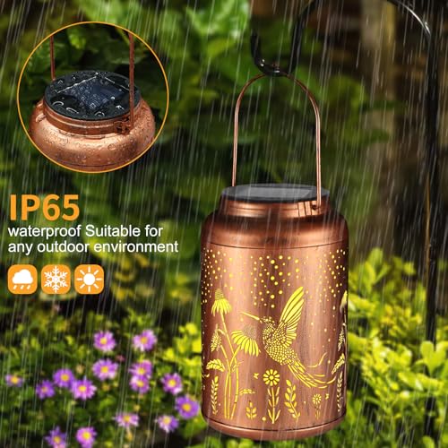Solar Lanterns Outdoor Waterproof Hummingbird Garden Decor Gifts for Women Mom Grandma Hanging Lights Metal Decoration Outside for Yard, Patio,Backyard,Porch(Long-Tailed Hummingbird) - style: Long-tailed Hummingbird