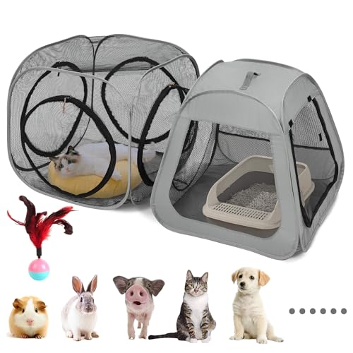 Portable Cat Playpen, Trapezoidal Design for Better Standing, Foldable Pet Tent for Indoor and Outdoor Use of Kitten and Puppy, Dog Play Enclosure with Removable Bottom, Cat Houses & Condos - color: Black-Cube all Mesh