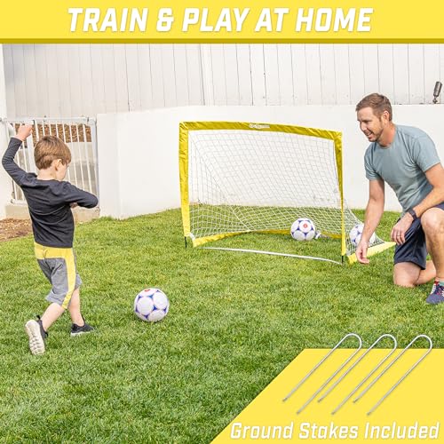 GoSports Portable Soccer Goals for Kids - 13 Color Options - Choose 4 x 3 ft or 6 x 4 ft - Team Tone Pop Up Nets for Backyard - color: Yellow, style: 4 ft x 3 ft