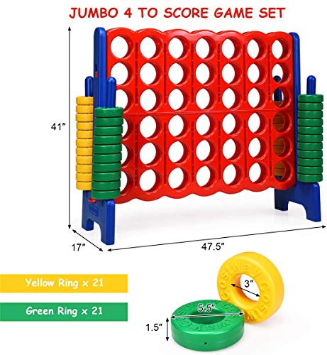 COSTWAY Jumbo 4-to-Score Giant Game Set, 4 in A Row for Kids and Adults, 3.5FT Tall Indoor & Outdoor Game Set with 42 Jumbo Rings & Quick-Release Slider, Perfect for Holiday Party & Family Game - color: Blue