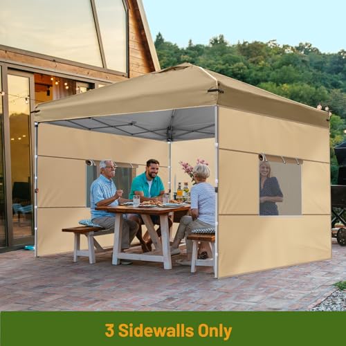 3 Pcs 10x10 Canopy Sidewalls with Roll-up Windows for 10x10 Pop Up Canopy Straight Leg Outdoor Instant Canopy Sidewall Waterproof & UV Protected for Outdoor Event Tents, 3 Sidewalls Only, Beige - color: Beige