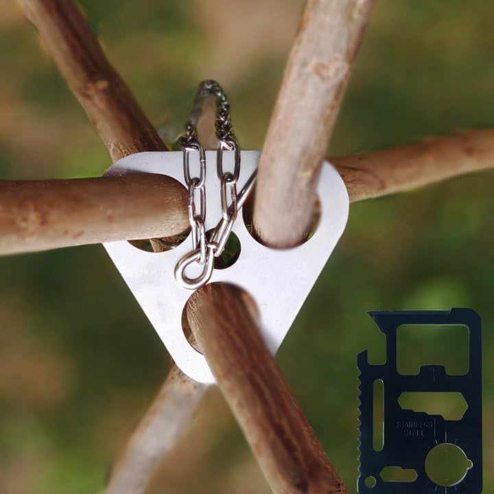 Camping Tripod Board - Stainless Steel Campfire Support Plate with Adjustable Chain, Turn Branches into Campfire Tripod, Portable Outdoor Cooking Accessories for Camping and Picnic, Silver