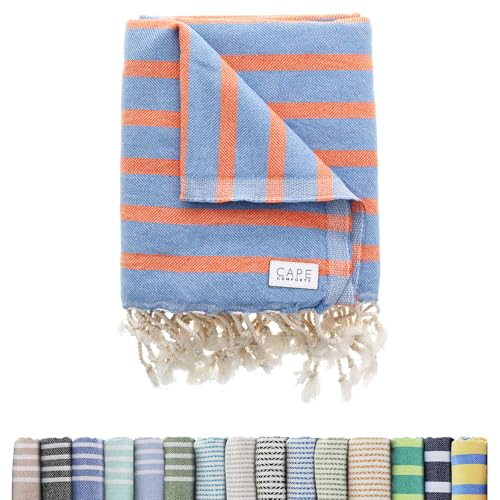 Cape Comforts Large Turkish Beach Towel, Striped Denim Blue & Orange - 37'' x 67'' - Super Soft & Lightweight - Quick Dry Sand Free Travel Towels for Beach or Bath - Gifts - color: Stripe - Powder Blue