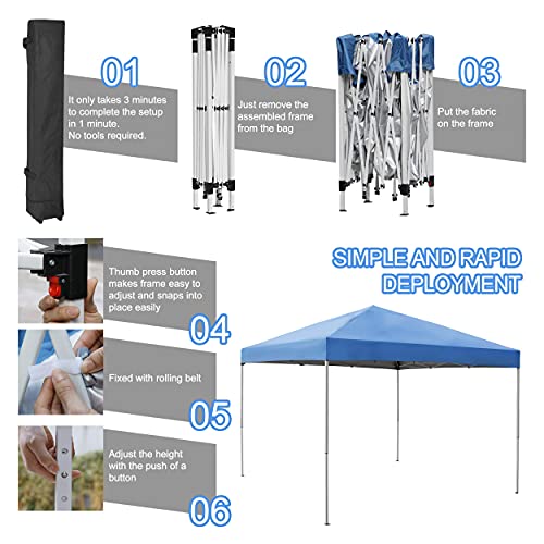 JupiterForce 10 x 10 Pop Up Height Adjustable Canopy Tent Sun Protection Waterproof Instant Shelter Portable Folding Canopy with Ropes Stakes Roller Carry Bag, Blue - color: Blue