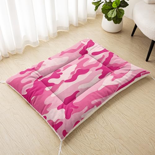 Nttopship Dog Cat Bed Mat Ultra Soft Fluffy Pet Bed Washable Fashion Dog Crate Beds Comfy Comfy Pet Sleeping Pad Suitable for Pet Raised Bed(30"x26",Pink Camo) - color: Pink Camo, size: Medium