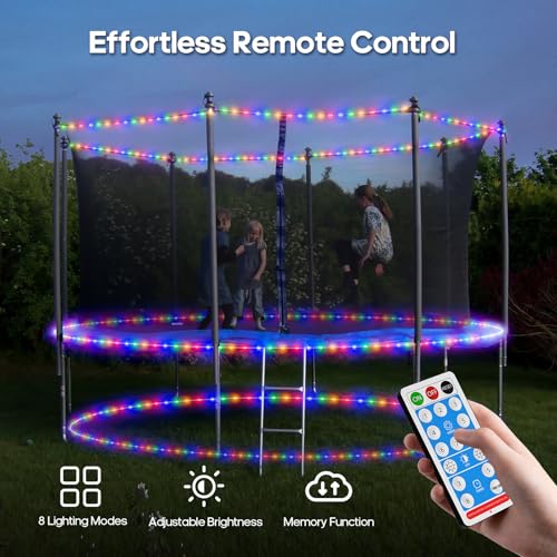 ICRGB Trampoline Lights, 66FT 200LED 1800mAh Solar Rope Lights Outdoor, IP67 Waterproof, Solar Power Outdoor Light, 8 Modes & Timer Function, Decorative for Trampoline Camping Tent Patio Porch Garden - color: Multicolor, size: 66FT