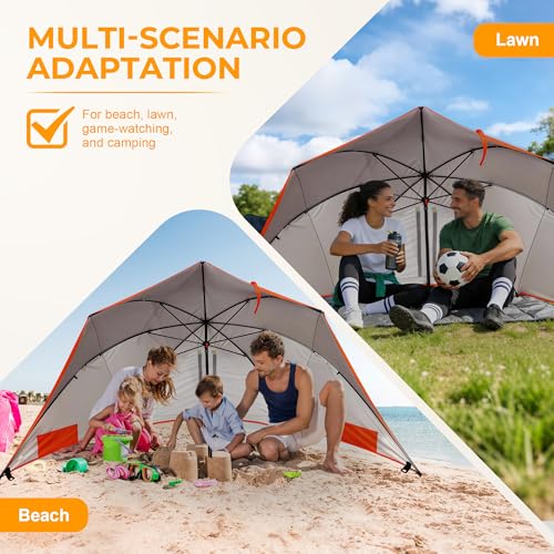 HOMEDEMO Beach Umbrella Tent (9.5ft, Red) with Fan Canopy, 3-in-1 Umbrella Shade Shelter for Beach, Picnic, Bleacher, Sports Games - style: Red