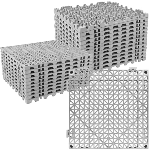 ToLanbbt Modular Interlocking Cushion 24P 11.8" x 11.8" Interlocking Rubber Floor Drain Holes Non-Slip Splicing Drainage Mats for Deck, Shower, Kitchen, Drain Pool, Sauna Bath, Indoor Outdoor (Grey) - size: 24 Pcs