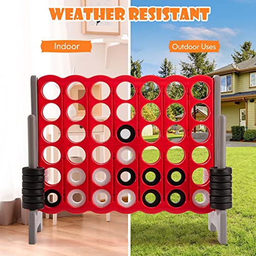 GLACER Giant 4-in-A-Row Game Set, 4-to-Score Game with Quick-Release Slider & 42 Jumbo Rings, 3.5FT Tall Outdoor Yard Games for Family Parties, Kids & Adults - color: Brown+red