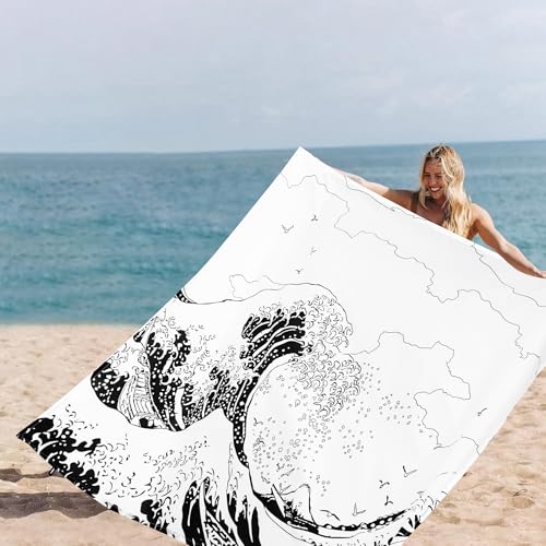 Beach Blanket, Waterproof Sandproof Beach Mat with 4 Stakes & 4 Pockets, 78''×86'' Lightweight Outdoor Picnic Blanket for Travel, Camping, Hiking - color: Great Wave, size: 6.5x7.2 FT (1～4 person)