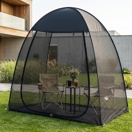 Alvantor® Pop Up Screen House Tent, Snap-fit Mesh Screen Gazebo with Peaked Roof, Portable Screen Room Canopy Shelter with Sandbags for Camping, Backyard, Picnic - color: Black