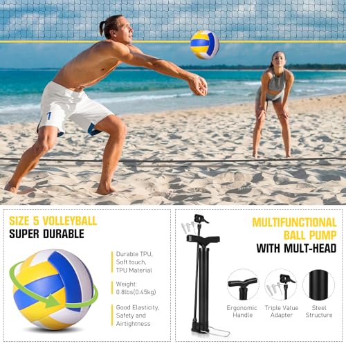 Freestanding Volleyball Net Set for Backyard - 12FT Portable Outdoor Volleyball Net Training Equipment with Soft Volleyball, Pump, Boundary Mark and Carry Bag for Park, Beach Games, Volleyball Sports - color: Yellow