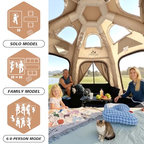 SENLEETO Inflatable Tents for Camping, Large Inflatable Camping Tent with Hand Pump, Easy Setup Tents for 4-6 People, Portable Glamping Tent - size: Dome -177 inch*177 inch*98.4 inch with canopy
