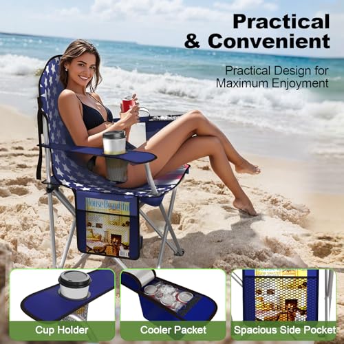 VTOY Folding Camping Chairs Durable 600D Oxford, Portable Outdoor Chair with Cooler Pouch, Cup Holder & Storage Pocket for Camping, Beach, Fishing - color: 2 Pack, Flag Color