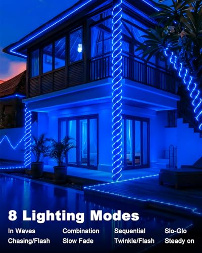 btfarm Solar Rope Lights Outdoor, 120LED 46FT Solar String Lights Outside Waterproof, 8 Lighting Modes Tree Tube Fairy Light Solar Powered for Garden Christmas Yard Party Decorations, Blue - color: Blue, size: 1 Pack