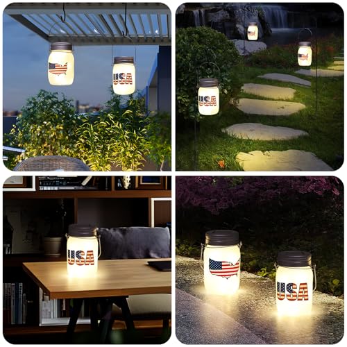 Solar Lanterns Outdoor Waterproof Tabletop - The USA Flag Outdoor Waterproof Hanging Solar Lights Glass Jar for Garden,Patio,Pathway & Yard Decor 2 Pack - style: Garden