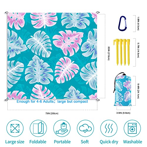 Sandproof Waterproof Beach Mat, 83" x 79", Ocean Blue, Compact, Polyester, Single Layered Blanket, Ideal for Beach, Camping, Hiking, Picnic - color: Blue