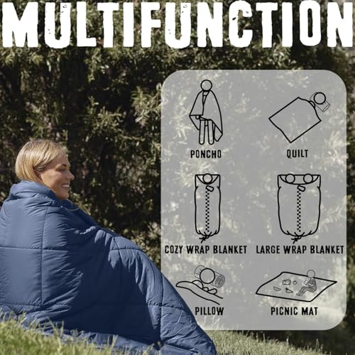 ZIPPIES 3M Thinsulate Insulation Puffy Camping Blanket for Cold Weather, Queen Size Warm Camping Quilt with Zipper, Waterproof Outdoor Sleeping Bag for Hammock, Cozy & Versatile Gift for Men and Women - color: Navy