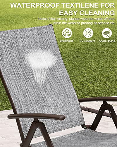 Crestlive Products 2PCS Chaise Lounge Chair Outdoor with 1PC Side Table, Aluminum Folding Patio Recliner Chair, Adjustable 8 Positions Assemble-Free - color: Dark Gray, size: 1 Pcs