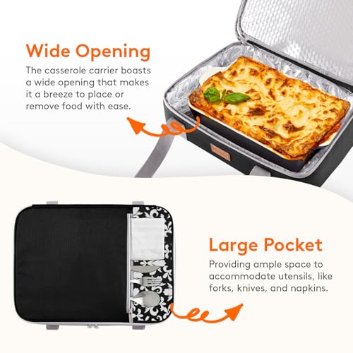 Lifewit Insulated Double Decker Casserole Carrier, Expandable Lasagna Lugger Tote Bag for Hot or Cold Food, Fits 9" x 13" Baking Dish for Potluck Parties, Picnic and Cookouts, Black-Flowers - color: Black-Flowers