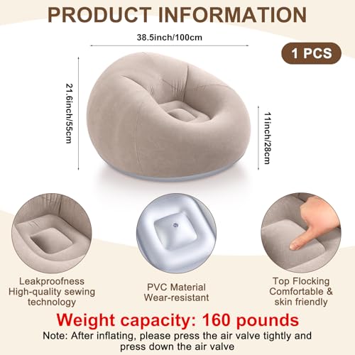 Realspring Inflatable Bean Bag Chairs for Adult Blow up Chairs Lazy Sofa Folding Portable Inflatable Chair for Movie Outdoor Room Bedroom Reading Camping(Coffee) - color: Coffee