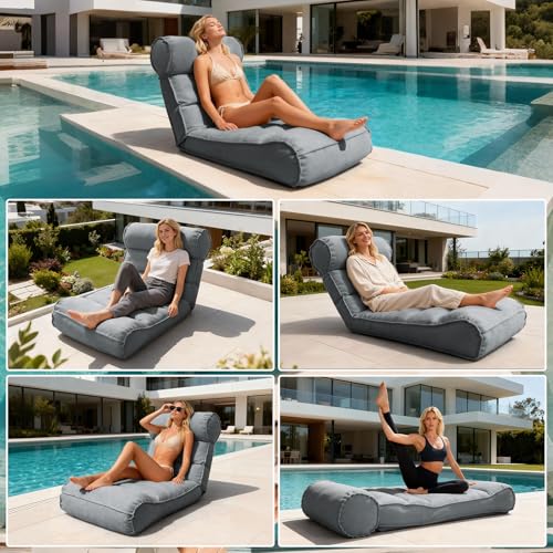 83'' Outdoor Chaise Lounge Chair with 5 Positions Adjustable Backrest Patio Lounger Lounge Chairs for Outside, Pool Lounge Chairs Sunbed Lounge Waterproof Sun Loungers for Garden Beach, Dark Gray - color: Dark Gray W Backrest